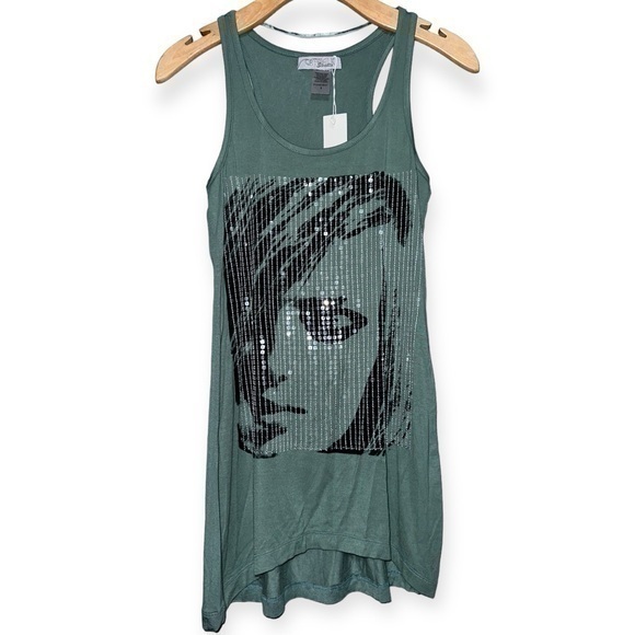 Catwalk Studio Women’s Size S Army Green Sequin Face Cotton Sleeveless Tank Top - Picture 1 of 5
